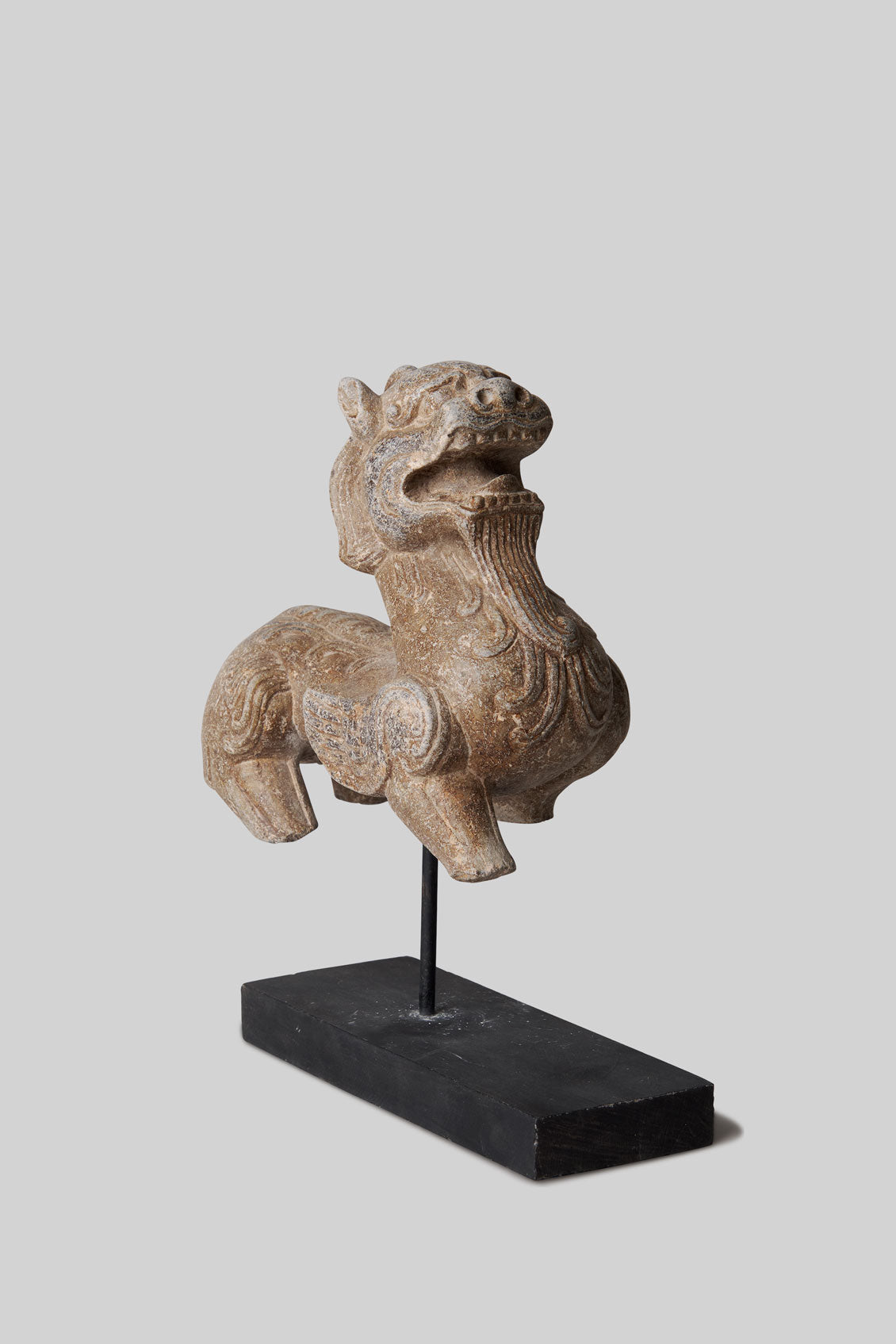 Bluestone Pixiu Sculpture with Bronze Stand