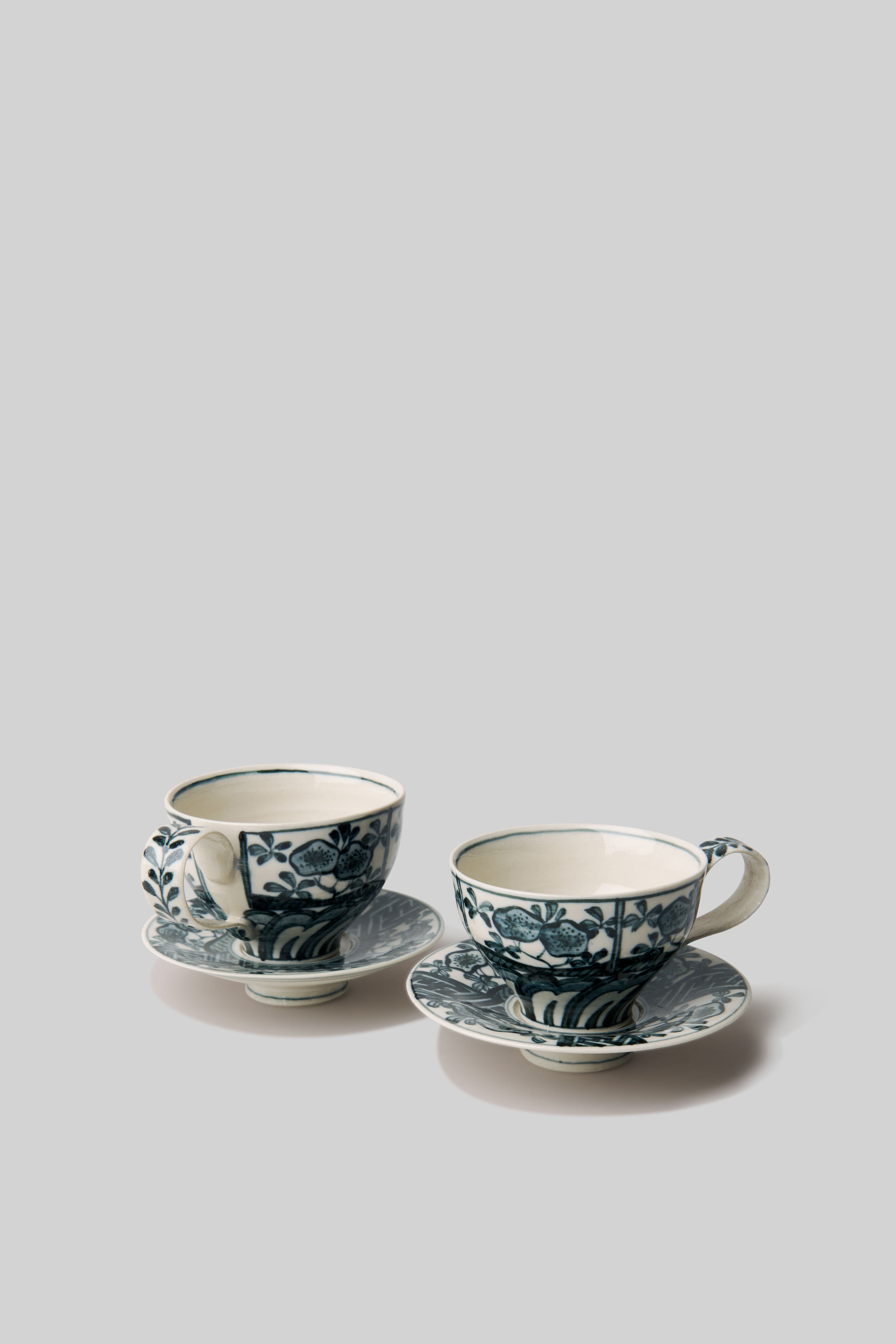 Floral Ceramic Espresso Cup and Saucer - Set of 2