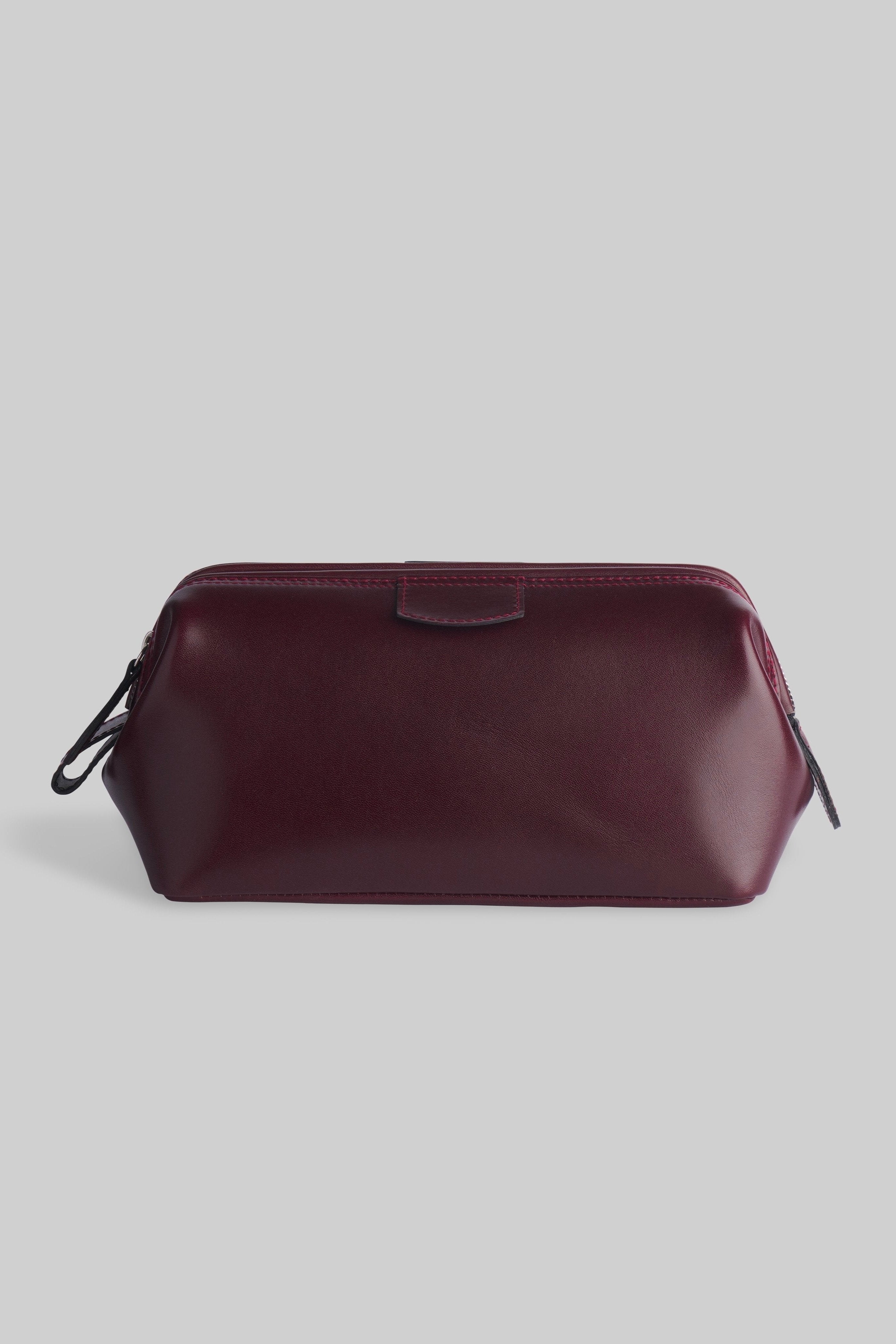 Box-Calf Leather Framed Vanity Bag - Wine