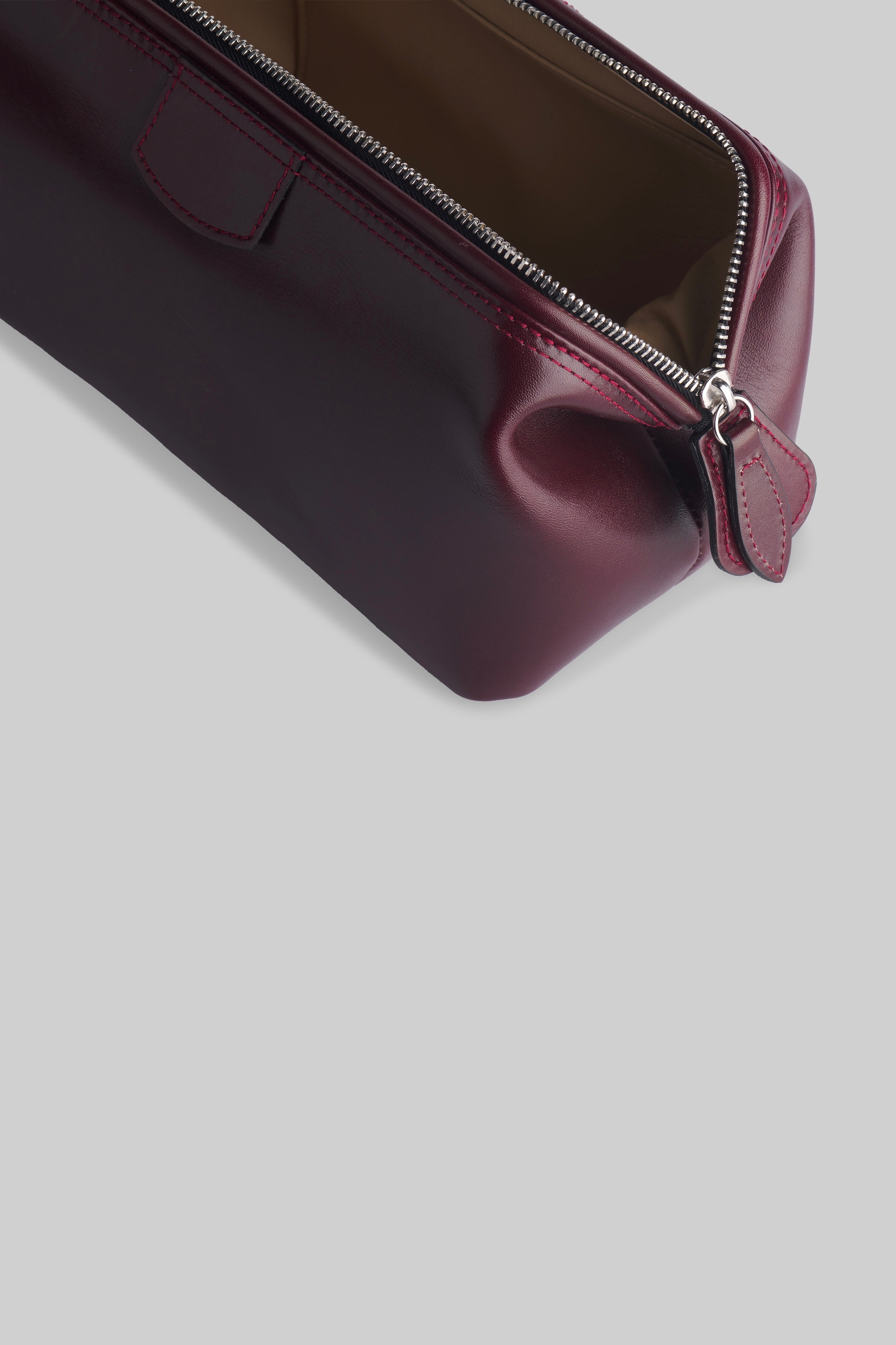 Box-Calf Leather Framed Vanity Bag - Wine