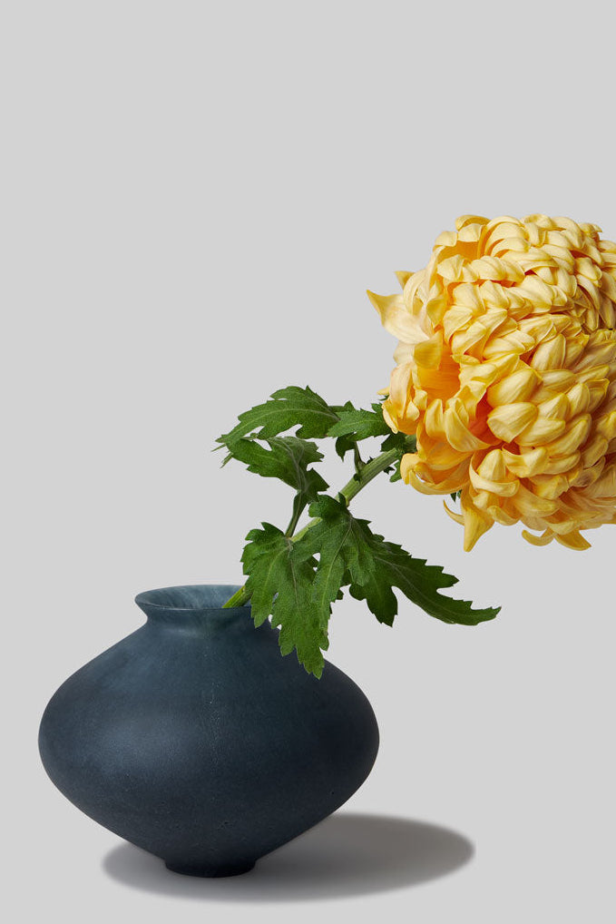 Pâte de Verre Glass Round Vase - Navy Blue