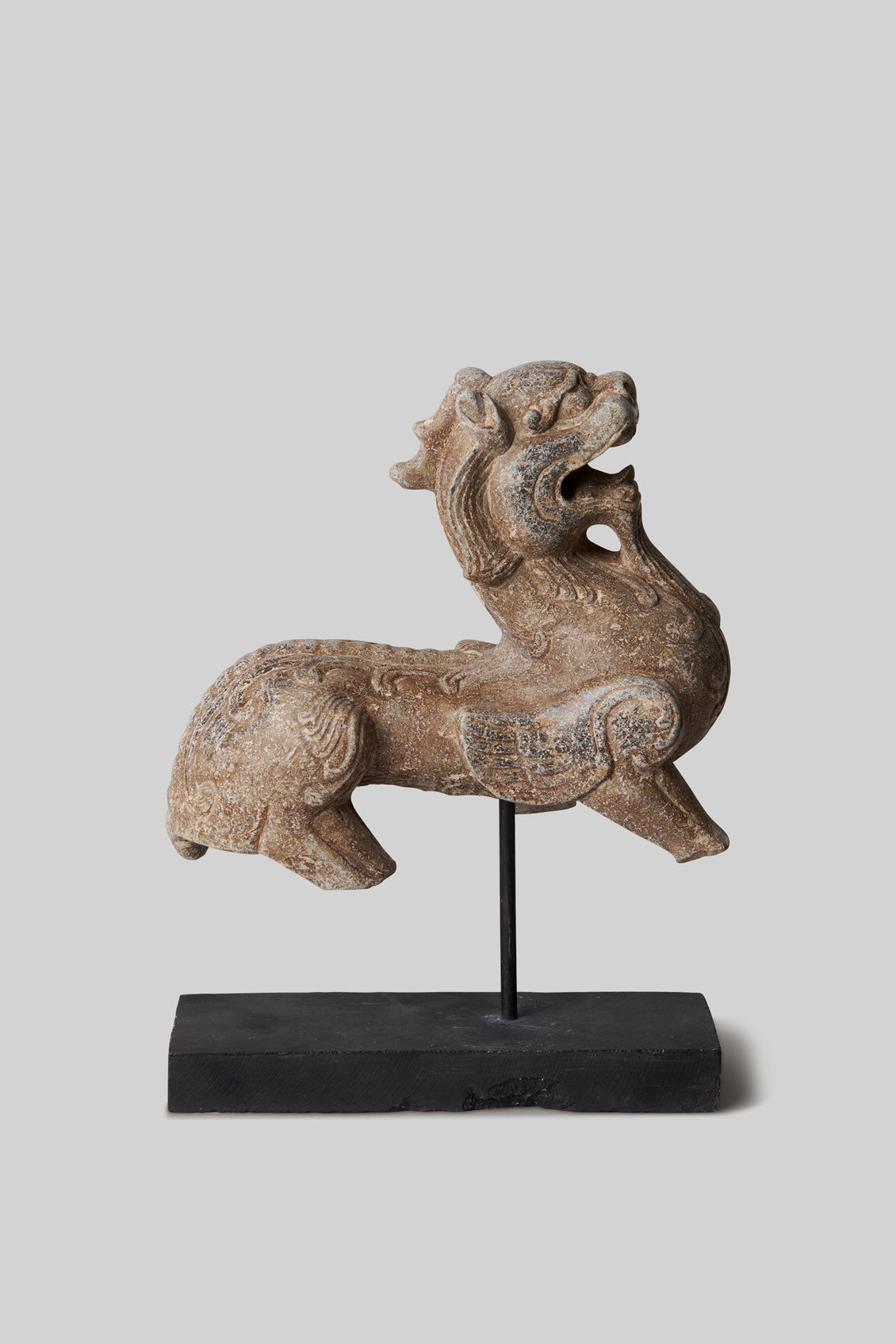 Bluestone Pixiu Sculpture with Bronze Stand